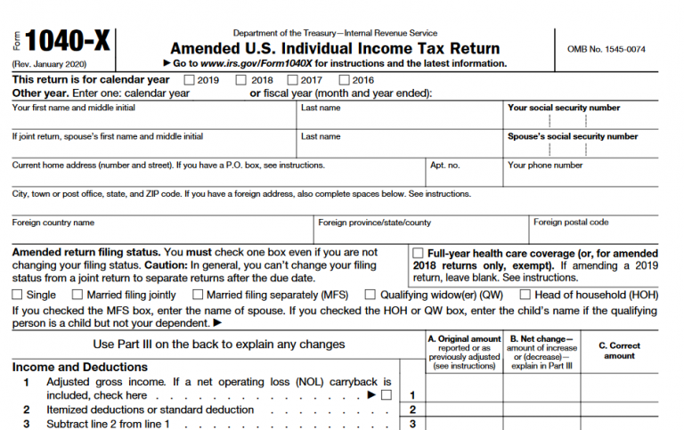 1040 X Tax Form IRS 2020