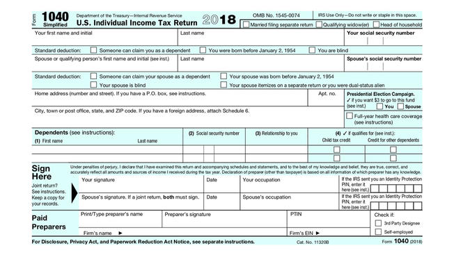 2018 new 1040 postcard form